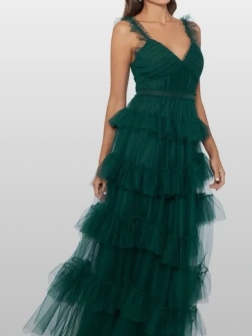 Betsy & Adam Ruffle Tier Gown, Hunter Green